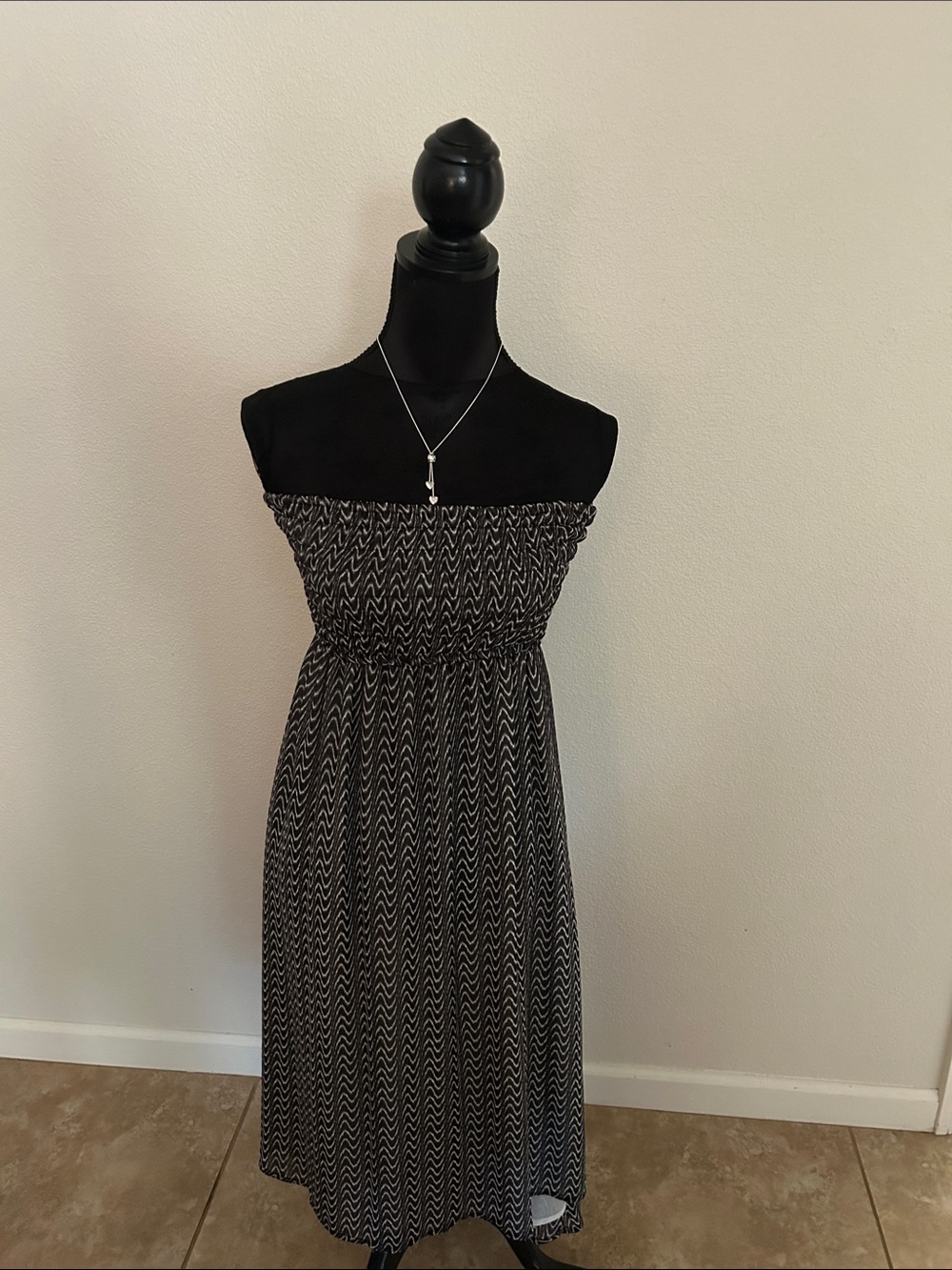 Patterson J. Kincaid Black & White Strapless Chevron Maxi Dress